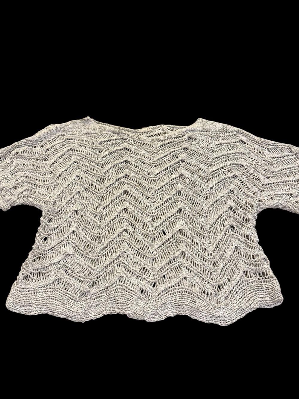 Eileen Fisher 1X Open Knit Short Sleeve Sweater Top Beige Gray